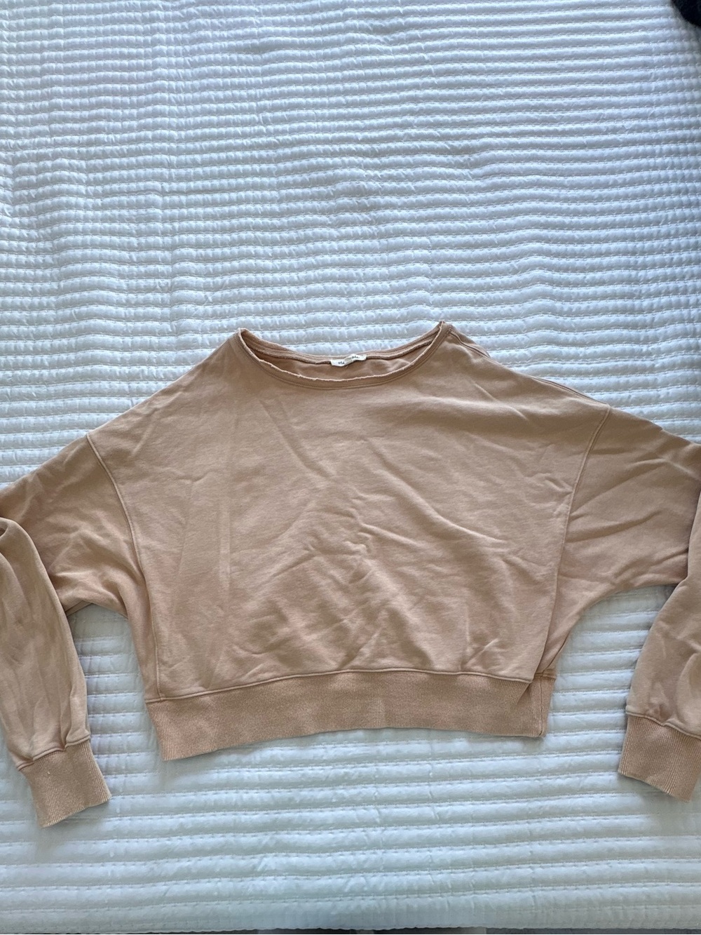 Women's Cropped Pullover Sweatshirt in Tan